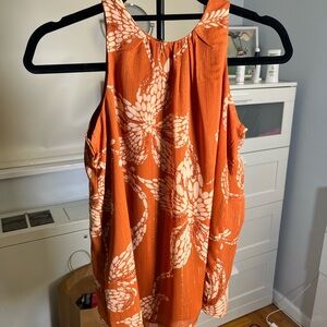 Vince Camuto Orange Top with White Floral Design